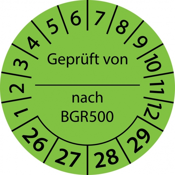 10000 Stück "Prüfetiketten" 30 mm -selbstklebende " von... nach BGR 500, Startjahr: 2026" ES-PRBGR500-4-2026-30-579-PA