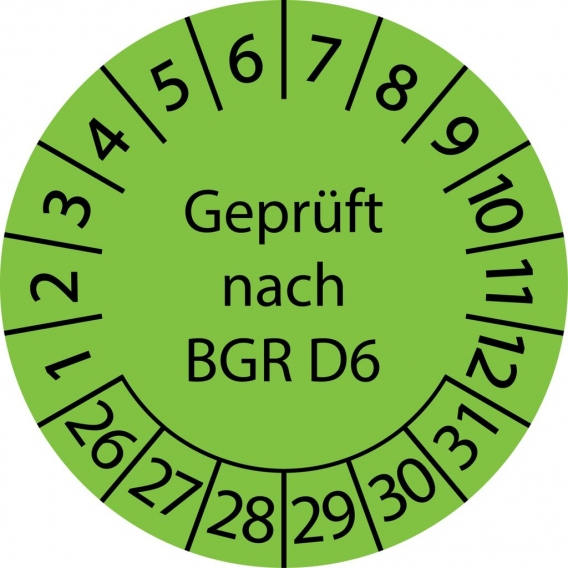 5000 Stück "Prüfetiketten" 30 mm -selbstklebende " nach BGR D6, Startjahr: 2026" ES-PRBGVD6-6-2026-30-579-PA