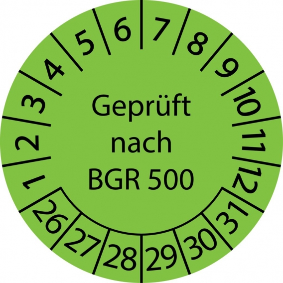 2000 Stück "Prüfetiketten" 50 mm -selbstklebende " nach BGR 500, Startjahr: 2026" ES-PRBGR500-6-2026-50-579-PA