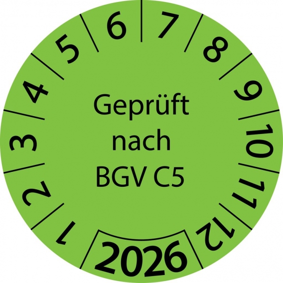 2000 Stück "Prüfetiketten" 20 mm -selbstklebende "EinjahrES-PRüfetiketten,  nach BGV C5, Startjahr: 2026" ES-PRBGVC5-1-2026-20-5