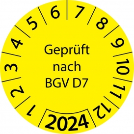 More about 100 Stück "Prüfetiketten" 30 mm -selbstklebende " nach BGV D7, Startjahr: 2024" ES-PRBGVD7-1-2024-30-388-PA