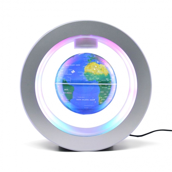 Floating Globe mit LED Multicolor Base Kreative 4-Zoll-Rundrahmen Anti-Schwerkraft-Magnetschwebebahn Rotierende Weltkarte fuer K