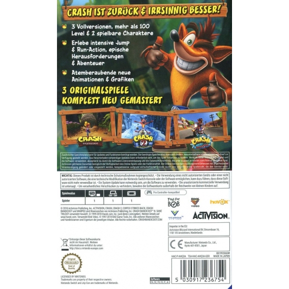 Crash Bandicoot - N.Sane Trilogy (inkl. 2 Bonuslevel) - Nintendo Switch