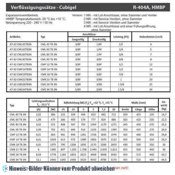 Verflüssigungssatz ACC - CMS26TB3N, HMBP - R404A, 220-240V/1/50Hz