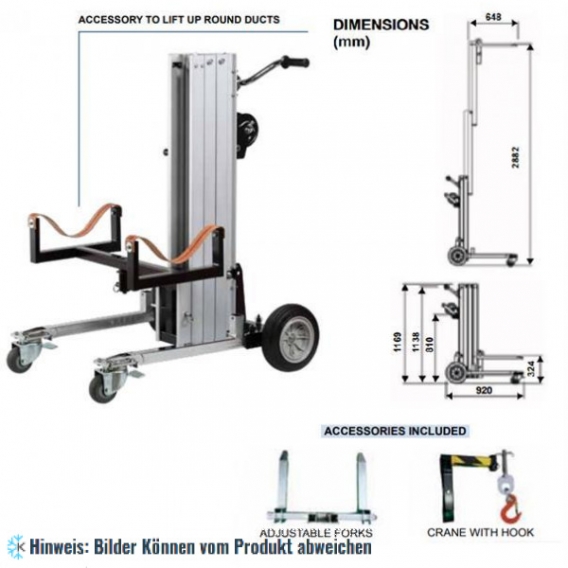 Manueller teleskopischer Lastenlift GIRAFFA 200, Aluminium, max. Traglast 180 kg