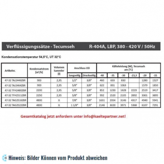 Verflüssigungssatz Tecumseh TAG2522ZBR (POE), LBP - R404A, 400V