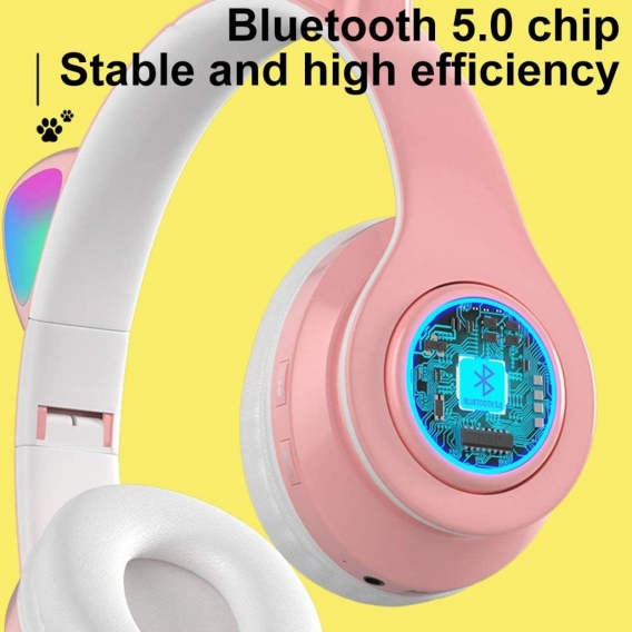 Katzenohr Kopfhörer Bluetooth drahtloser Stereo LED Licht Blinkt Karikatur süßes Stereokopfhörer für Mädchen