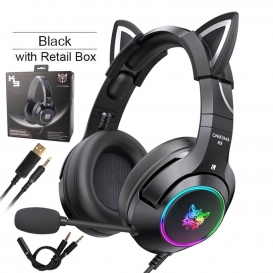 More about Onikuma k9 Gaming Headset Kopf montiert RGB kabelgebundenes Headset mit Mikrofon für PS4/Xbox, Abnehmbare Katzenohren Mädchenges