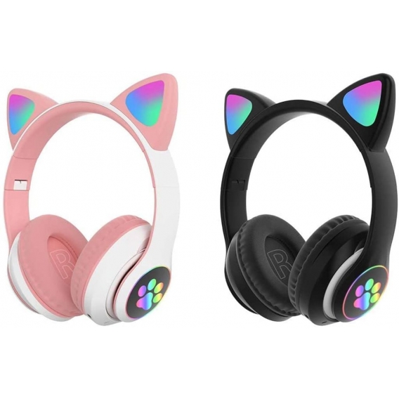 Süß Stereo Gaming Headset mit Mikrofon, Katze Ohr Mit LED Licht Blinkende Leuchtende Modisch Kabellos Bluetooth Leicht Selbstjus