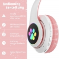 Stereokopfhörer Bluetooth Katzenohr Kopfhörer mit LED Licht RGB Kabelloses Cat Ear Gaming Headset für Kinder Mädchen (Rosa)