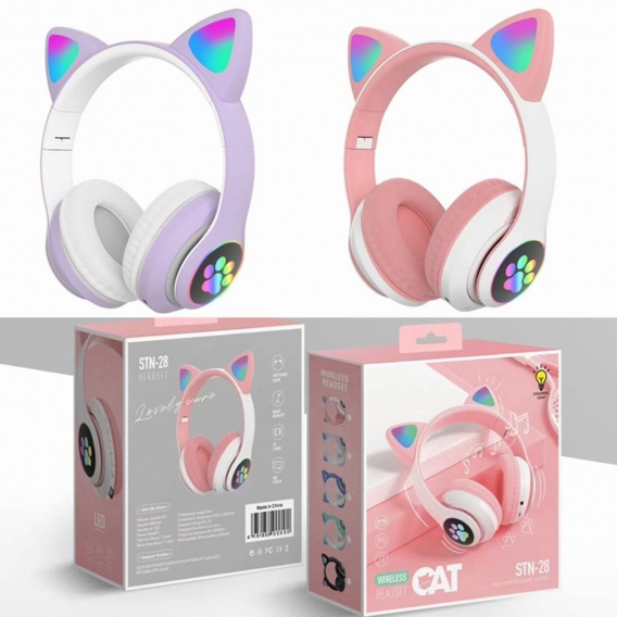 Kinder Kopfhörer Rosa, Kabellose Katzenohrkopfhörer Bluetooth Headset Stereokopfhörer LED Leuchten Kopfhörer Kinder Mädchen