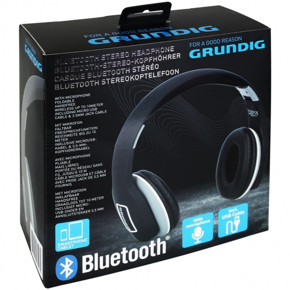 Grundig Stereo Kopfhörer Bluetooth Schwarz inkl. USB-Ladekabel Bügelkopfhörer On Ear Lautsprecher faltbar mit eingebautem Mikrof