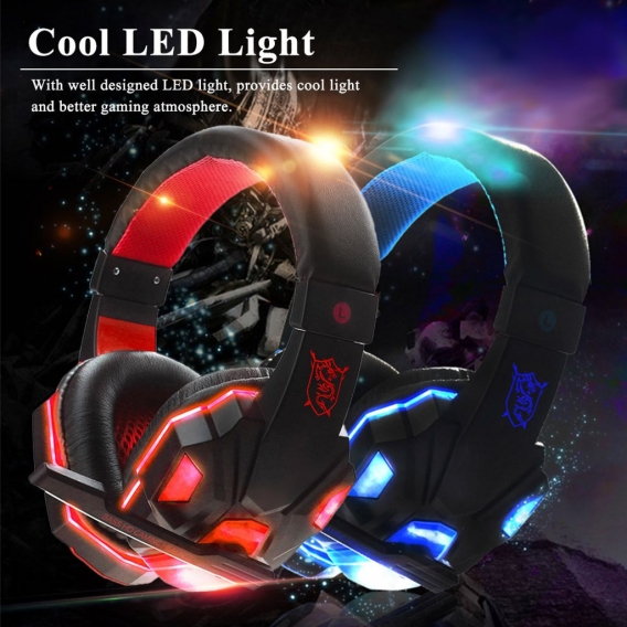 Gaming-Over-Ear-Headset mit Mikrofon, USB 3,5-mm-Schnittstelle, LED-Lautstärkeregler für PC-Laptop, Rot