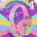 Bluetooth Headsets Stereo Einhorn Kopfhoerer, Pop It Push Bubble Kopfhoerer Erwachsene Kinder Kopfhoerer Sport Headset - Rosa