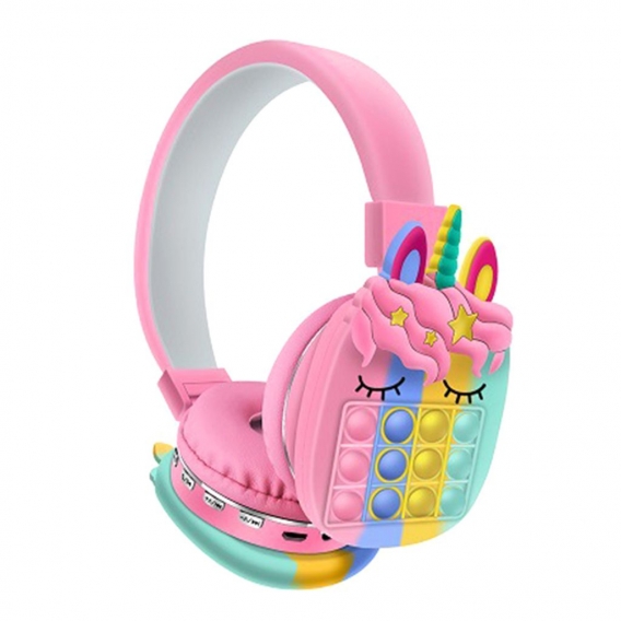 Bluetooth Headsets Stereo Einhorn Kopfhoerer, Pop It Push Bubble Kopfhoerer Erwachsene Kinder Kopfhoerer Sport Headset - Rosa