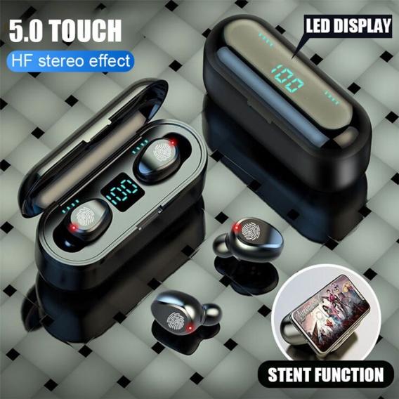 TWS In Ear Kopfhörer Bluetooth 5.0 Kabellos Ohrhöhrer Sport Headset Mit Powerbank, Touchscreen-Display mit LED-Anzeige