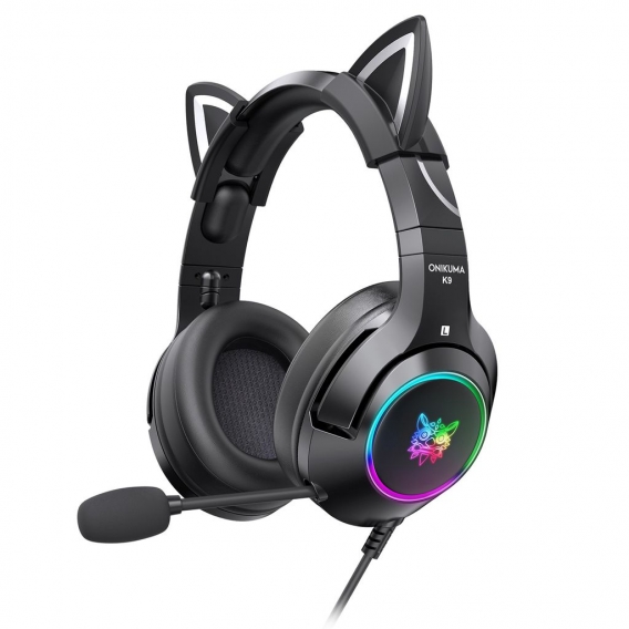 ONIKUMA K9 3,5 mm kabelgebundenes Gaming-Headset Abnehmbare Cat Ears-Kopfhoerer Rauschunterdrueckung E-Sports-Kopfhoerer mit Mik