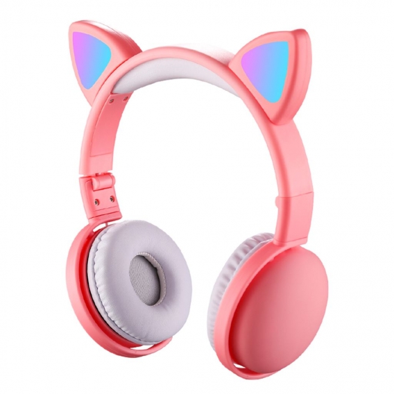 LED Cat Ear Kopfhörer RGB Farbe Bluetooth 5.0 Headsets, Noise Cancelling, faltbar mit Mikrofon für Erwachsene Kinder, Farbe: Ros