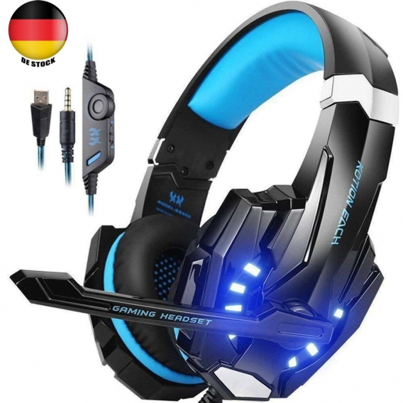 KOTION EACH Gaming Headset mit Mikrofon, LED Licht, 3,5 mm Surround Sound Kopfhörer，Geeignet für PS3 / PS4 / Xbox One / Xbox 360