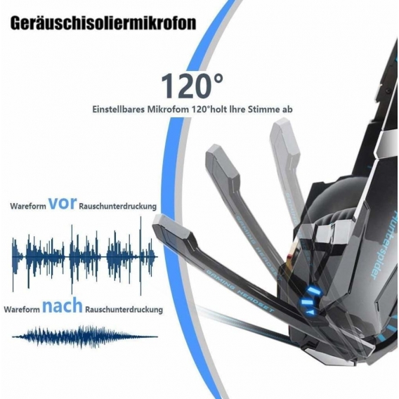 KOTION EACH Gaming Headset mit Mikrofon, LED Licht, 3,5 mm Surround Sound Kopfhörer，Geeignet für PS3 / PS4 / Xbox One / Xbox 360