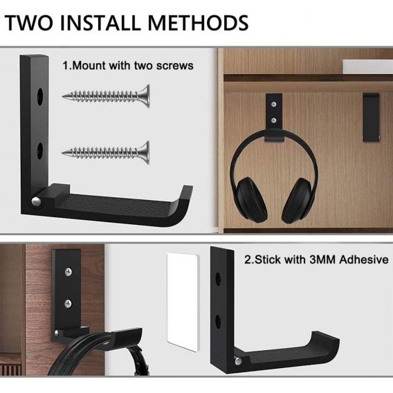 2 StückKopfhörer-Aufhänger, Faltbare Headset-Halterung,Faltbarer Kopfhörerhalter Für Die Wandhalterung Headset Wandhalterung, Sc