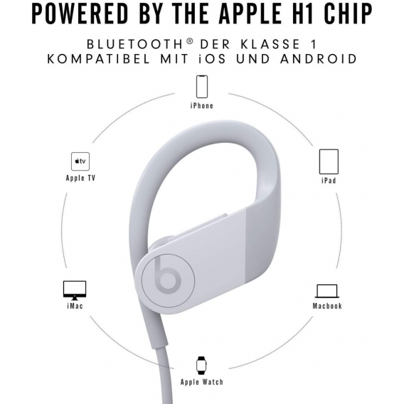 Apple Powerbeats, Kopfhörer, Ohrbügel, im Ohr, Calls/Music, Weiß, Binaural, Abspielen/Pause, Track ＜, Ortung ＞, Lautstärke +, La