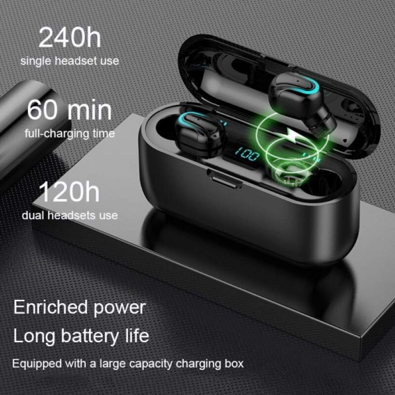 Kabelloser Bluetooth-Kopfhörer TWS Kabelloser Bluetooth 5.0 In-Ear-Kopfhörer Ohrhörer mit digitaler Ladung Box, Schwarz