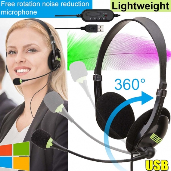 Gaming-Over-Ear-Headset USB Headset mit Mikrofon,Noise Cancelling Business Kopfhörer für WINDOWS PC-Laptop