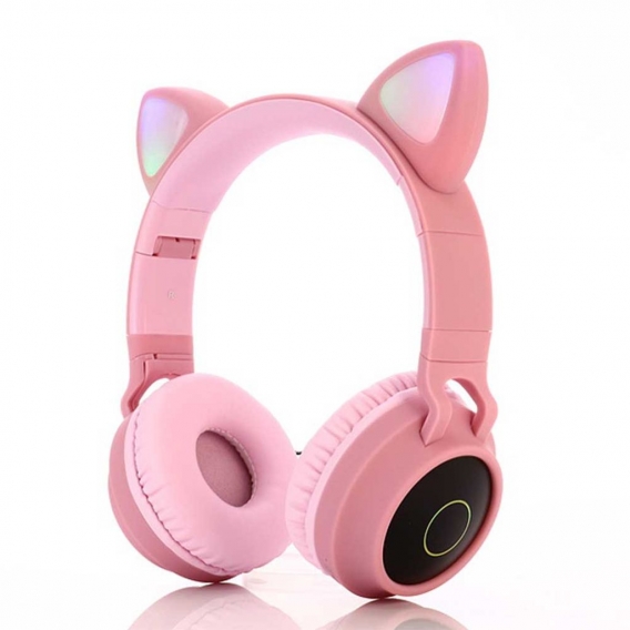 Kopfhörer Bluetooth 5.0, Kinder kopfhörer mit Katzenohr,Mikrofon,LED-Leuchten-Rosa