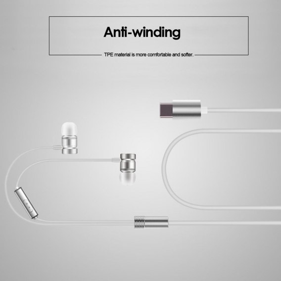 Typ-C-Schnittstelle Kabelgebundener Metall-In-Ear-Kopfhörer mit Mikrofon für Xiaomi 6 / Note 3 / MIX 2, Letv-Telefon 2/3, Smarti