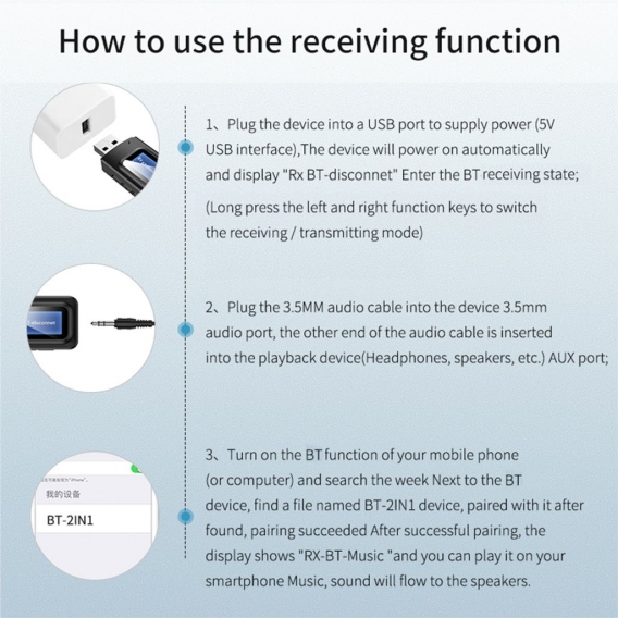 Drahtloser Adapter Bluetooth 5.0 Audio Sender Empfänger 3,5 mm Aux-Buchse 2 IN 1 USB Bluetooth Dongle mit LCD-Display Für TV-PC