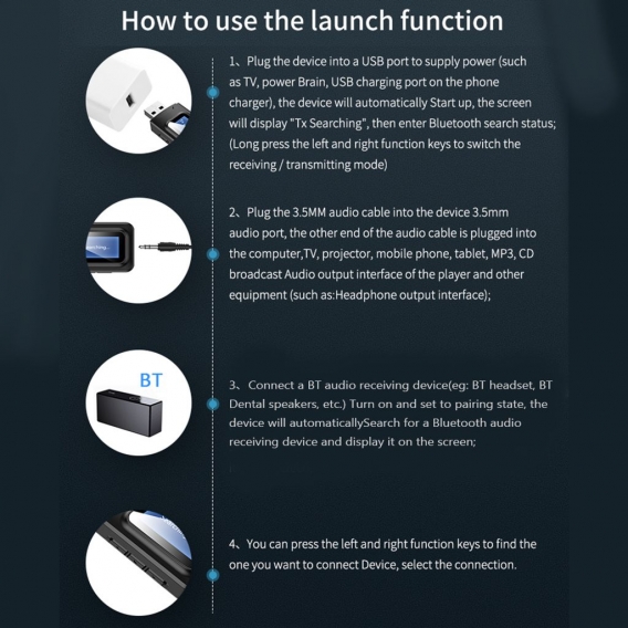 Drahtloser Adapter Bluetooth 5.0 Audio Sender Empfänger 3,5 mm Aux-Buchse 2 IN 1 USB Bluetooth Dongle mit LCD-Display Für TV-PC