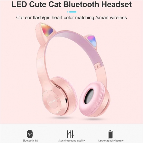 Katzenohr Kitty Headset Bluetooth Wireless Headsets integriertes Mikrofon Kopfhörer Geschenk für Mädchen Gaming Headset Katzenko