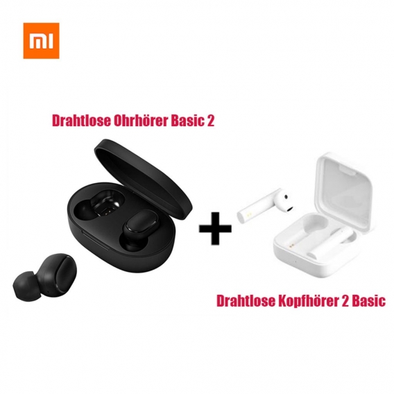 Xiaomi Mi True Wireless Ohrhörer Basic 2 Schwarz & Mi True Wireless Ohrhörer 2 Basic Kopfhörer, Farbe: Weiß