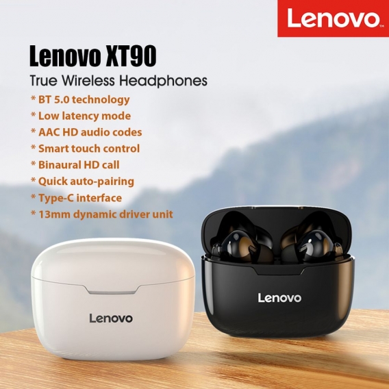 Lenovo XT90 TWS In-Ear-Kopfhoerer BT 5.0-Kopfhoerer Echte kabellose Ohrhoerer mit Touch-Steuerung Freisprecheinrichtung Stereo-S