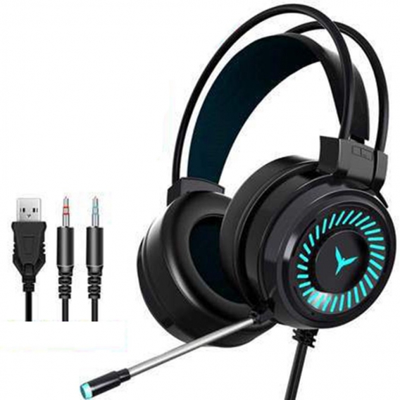 Profi Gaming Kopfhörer Headset mit Mikrofon 3.5mm für PC Laptop PS4 Xbox One Schwarz + Blau, Headset mit Mikrofon