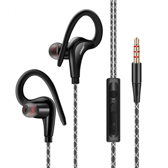 FONGE S760 Verdrahtete In-Ear-Ohrhörer Ohrbügel Ohrhörer Stereo Super Bass-Kopfhörer Sport-Headset mit Mikrofon Schwarz