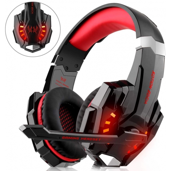 Gaming Headset für PS4 Xbox One PC, Gaming Kopfhörer mit Mikrofon, LED Light Bass Surround