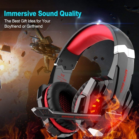 Gaming Headset für PS4 Xbox One PC, Gaming Kopfhörer mit Mikrofon, LED Light Bass Surround