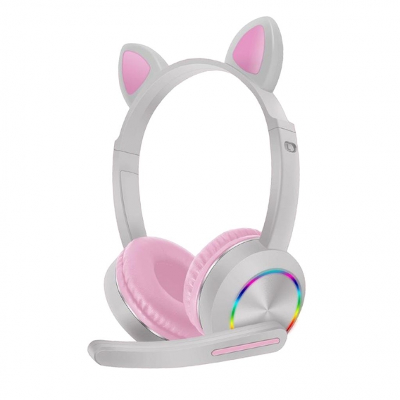 Wireless Bluetooth Kopfhörer Katze Ohr Headset LED Licht Kopfhörer w/Mikrofon für Kinder/Teenager/Jungen/Mädchen Farbe Pink Grey