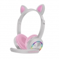 Wireless Bluetooth Kopfhörer Katze Ohr Headset LED Licht Kopfhörer w/Mikrofon für Kinder/Teenager/Jungen/Mädchen Farbe Pink Grey