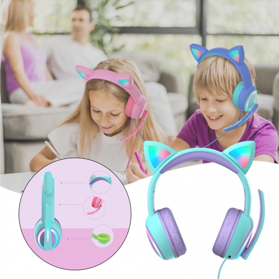 Kid LED leuchtende Mode entzückende Katzenohr-Stereo-Kopfhörer On-Ear-Headsets mit Mikrofon für Smartphones Farbe Kabelgebundene