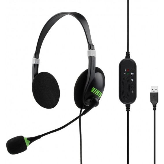 USB Headset Stereo mit Noise Cancelling Mikrofon und Lautstärkeregler, PC Kopfhörer für Business  Call Center, Kristallklarem Ch