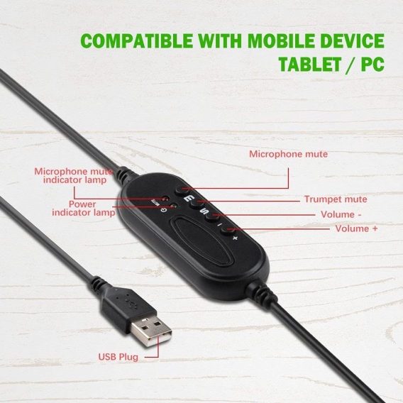 USB Headset Stereo mit Noise Cancelling Mikrofon und Lautstärkeregler, PC Kopfhörer für Business  Call Center, Kristallklarem Ch