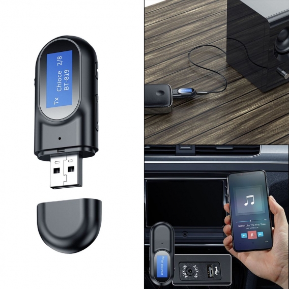 Bluetooth Sender & Empfänger 2-in-1 mit LCD-Bildschirm USB Wireless Adapter für Auto Phone Home Sound System TV PC Kopfhörer