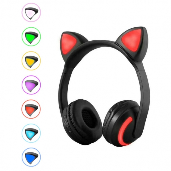 ZW-19 Wireless Bluetooth Headset Gluehende Katze Ohr Kopfhoerer Stereo Musik Kopfhoerer Freisprecheinrichtung w / Mic Bunte Lich