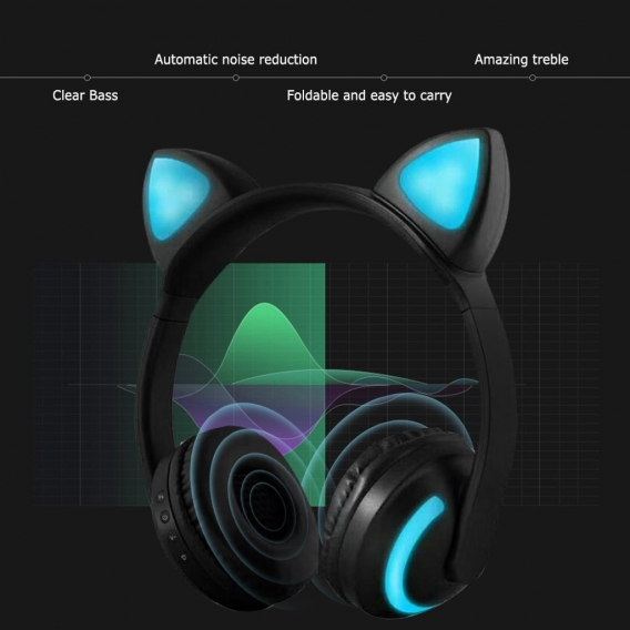 ZW-19 Wireless Bluetooth Headset Gluehende Katze Ohr Kopfhoerer Stereo Musik Kopfhoerer Freisprecheinrichtung w / Mic Bunte Lich