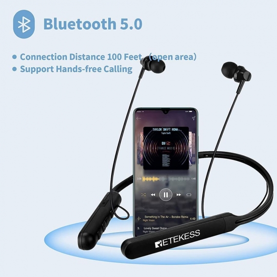 Retekess TR108 Tragbare FM Headset Radio Stereo, In-Ear Bluetooth Sport Headset mit 320mAh Akku, Bluetooth-Anruf, zum Joggen