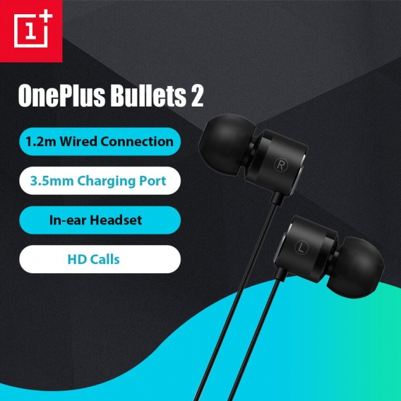 OnePlus Bullets 2 Kopfhoerer In-Ear-Headset HD-Sound Schnellladekopfhoerer 3,5 mm Ladeanschluss 9 mm Treiber 1,25 m Kabellaenge 