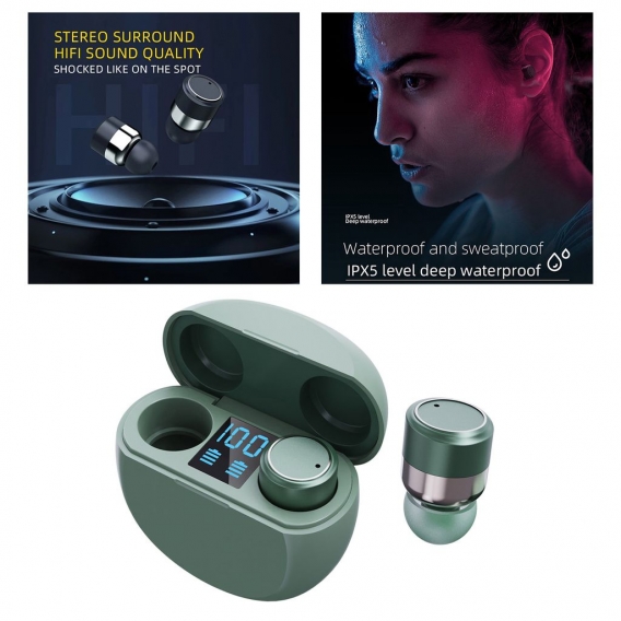 T18 Bluetooth 5,1 Drahtlose Ohrhörer mit Wireless Charging Fall TWS Stereo Kopfhörer in Ohr Gebaut in Mic Headset mit Tiefe bass